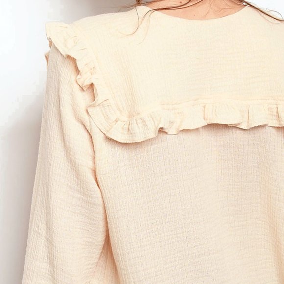 NEW Cream Cotton Gauzy Peter Pan Collar Ruffle Top - Picture 7 of 8